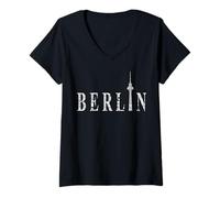 Donna Berlin Design - Torre Televisiva I Love Berlin Maglietta con Collo a V