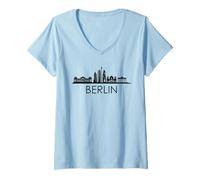 Donna Berlino City Skyline Torre Televisiva Germania Città di Berlino Maglietta con Collo a V