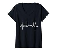 Donna Berlino Skyline Heartbeat Fan Souvenir Amo Berlino Maglietta con Collo a V