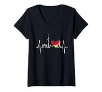 Donna Berlino Skyline Heartbeat Fan Souvenir Amo Berlino Maglietta con Collo a V