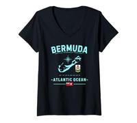 Donna Bermuda Isola del Mar dei Caraibi Vacanze Oceano Atlantico Maglietta con Collo a V