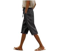 Donna Bermuda Shorts Casual Vita Elastica Pantaloncini a Gamba Larga Lunghezza al Ginocchio Pantaloncino Estivi con Tasche Vita Alta Colore Solido Shorts Leggeri e Traspiranti per Il Tempo Libero