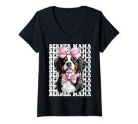Donna Berner Mama Mom Bernese Mountain Dog Festa della Mamma Coquette Maglietta con Collo a V