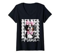 Donna Berner Mama Mom Bernese Mountain Dog Festa della Mamma Coquette Maglietta con Collo a V