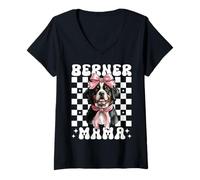 Donna Berner Mama Mom Bernese Mountain Dog Festa della Mamma Coquette Maglietta con Collo a V