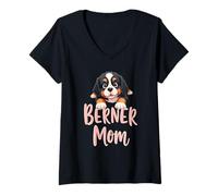 Donna Berner Mom Dog Bernese Mountain Mama, simpatico cucciolo Maglietta con Collo a V