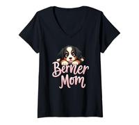 Donna Berner Mom Dog Bernese Mountain Mama, simpatico cucciolo Maglietta con Collo a V