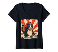 Donna Bernese Mountain Dog, DJ, musica house retrò, amante dei cani Maglietta con Collo a V