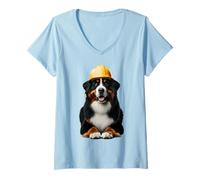 Donna Bernese Mountain Dog Giallo Cappello Duro Operaio Edile Papà Maglietta con Collo a V