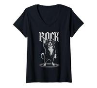 Donna Bernese Mountain Dog Musica Rock Retro Vintage Dog Lover Maglietta con Collo a V