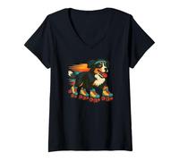 Donna Bernese Mountain Dog Pattinaggio a rotelle Retro Vintage Dog Lover Maglietta con Collo a V