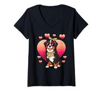 Donna Bernese Mountain Dog Valentines Day Maglietta con Collo a V