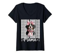 Donna Bernese Mountain Mama Dog Mamma Festa della Mamma Coquette Bow Maglietta con Collo a V