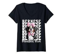 Donna Bernese Mountain Mom Dog Mama Festa della Mamma Coquette Bow Maglietta con Collo a V