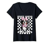 Donna Bernese Mountain Mom Dog Mama Festa della Mamma Coquette Bow Maglietta con Collo a V