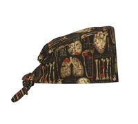 Donna Berretto da Lavoro Teschi Umani, Ossa dello Scheletro Cappellini da Baseball con Nastri Corti Cappello da Chef Traspirante Casco da Lavoro per Ristorante Hotel Farmaci