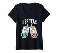 Donna Bes Teas Gioco di Parole Bubble Tea Kawaii Maglietta con Collo a V