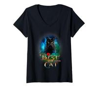 Donna Best Black Cat Mom Ever Funny Kitten Cats Lover Mothers Day Maglietta con Collo a V
