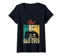 Donna Best Camping Dad Ever Hiking Camper Adventure Nature Lover Maglietta con Collo a V