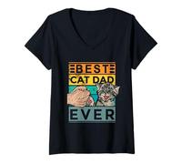 Donna Best Cat Dad Ever Cat Dad Dad Fathers Day Father Birthday Cat Maglietta con Collo a V