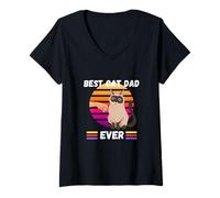 Donna Best Cat Dad Ever, Funny Christmas Day Pops Cat Lover Maglietta con Collo a V