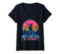 Donna Best Cat Dad in The Galaxy Retro Vintage 80s Funny Cat Lover Maglietta con Collo a V