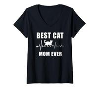 Donna Best Cat Mom Ever Bengal Cat Heartbeat Kitten Lovers Maglietta con Collo a V
