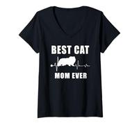 Donna Best Cat Mom Ever Himalayan Cat Heartbeat Kitten Lovers Maglietta con Collo a V
