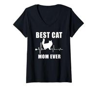 Donna Best Cat Mom Ever Persian Cat Heartbeat Kitten Lovers Maglietta con Collo a V