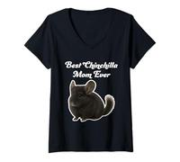 Donna Best Chinchilla Mom Ever - Cincillà Nero Maglietta con Collo a V