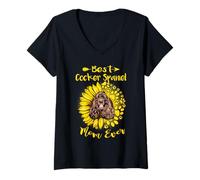 Donna Best Cocker Spaniel Dog Mom Ever Sunflower Funny Paw Lover Maglietta con Collo a V