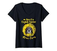 Donna Best English Pointer Dog Mom Ever Sunflower Funny Paw Lover Maglietta con Collo a V