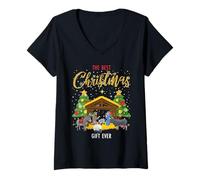 Donna Best Ever Christmas Cool Jesus Presepe Christian Maglietta con Collo a V