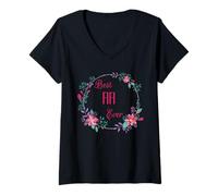 Donna Best Fifi Ever with Pink Floral Fun Zia Nonna Mom Gift Maglietta con Collo a V