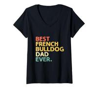 Donna Best French Bulldog Dad Ever Dog Razza Salvataggio Pet Paws Maglietta con Collo a V