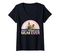 Donna Best Frenchie Mum Ever - Bulldog Francese Mothers Day Maglietta con Collo a V