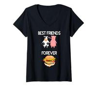Donna Best Friends Forever Hamburger di Manzo Tratti di Bistecche Maglietta con Collo a V
