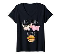 Donna Best Friends Forever Hamburger di Manzo Tratti di Bistecche Maglietta con Collo a V