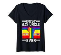 Donna Best Gay Uncle Ever LGBTQ Rainbow Flag LGBT Pride Month Maglietta con Collo a V