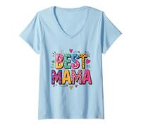 Donna Best Mama Colorful Heart Pattern Maglietta con Collo a V
