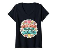 Donna Best Mom in The World Festa della Mamma Cuore Maglietta con Collo a V