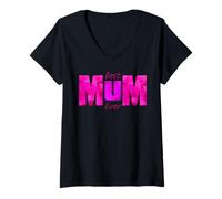 Donna Best Mum Ever Mothers Day Pink Vibrant Design for Mom Mother Maglietta con Collo a V