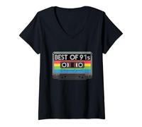 Donna Best of 91s 91s 91s Anni 91s 91s Party Retro Cassette Maglietta con Collo a V