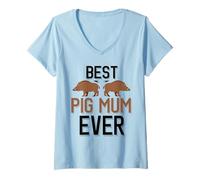 Donna Best Pig Mum Ever Caccia al Cinghiale Maglietta con Collo a V
