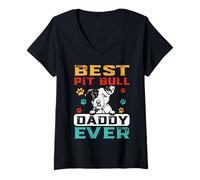 Donna Best Pit Bull Daddy Ever for Dad Funny Dogs Lovers Maglietta con Collo a V