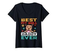 Donna Best Pit Bull Daddy Ever for Dad Funny Dogs Lovers Maglietta con Collo a V