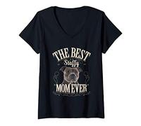 Donna Best Staffy Mom Ever Staffordshire Bull Terrier Regalo Donne Maglietta con Collo a V