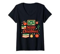 Donna Best Teacher Merry Christmas Maglietta con Collo a V