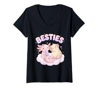 Donna Besties Axolotl Capybara Bubble Tea Carino Kawaii Anime Animale Maglietta con Collo a V