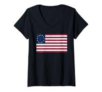 Donna Betsy Ross Flag Camicia - Distressed Betsy Ross Flag Maglietta con Collo a V